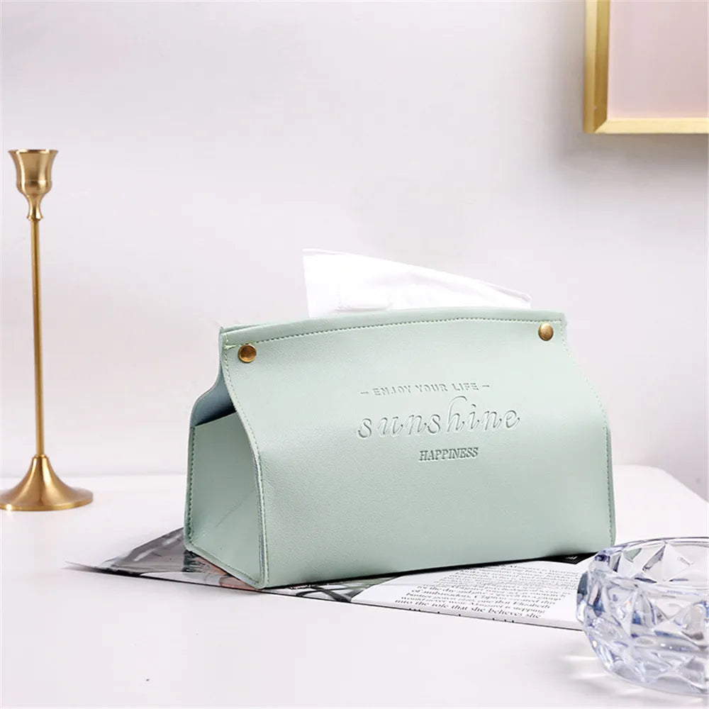 PU Leather Tissue Box Holder - Waterproof Foldable Napkin Storage