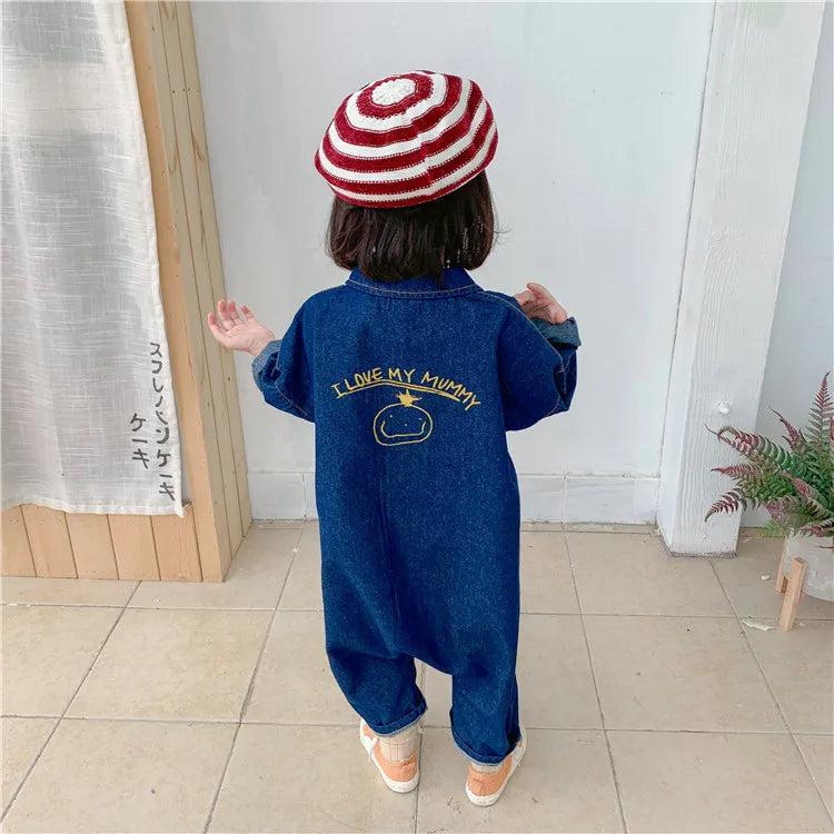 Denim Baby Jumpsuit - Casual Long Sleeve Kids Romper Outfit