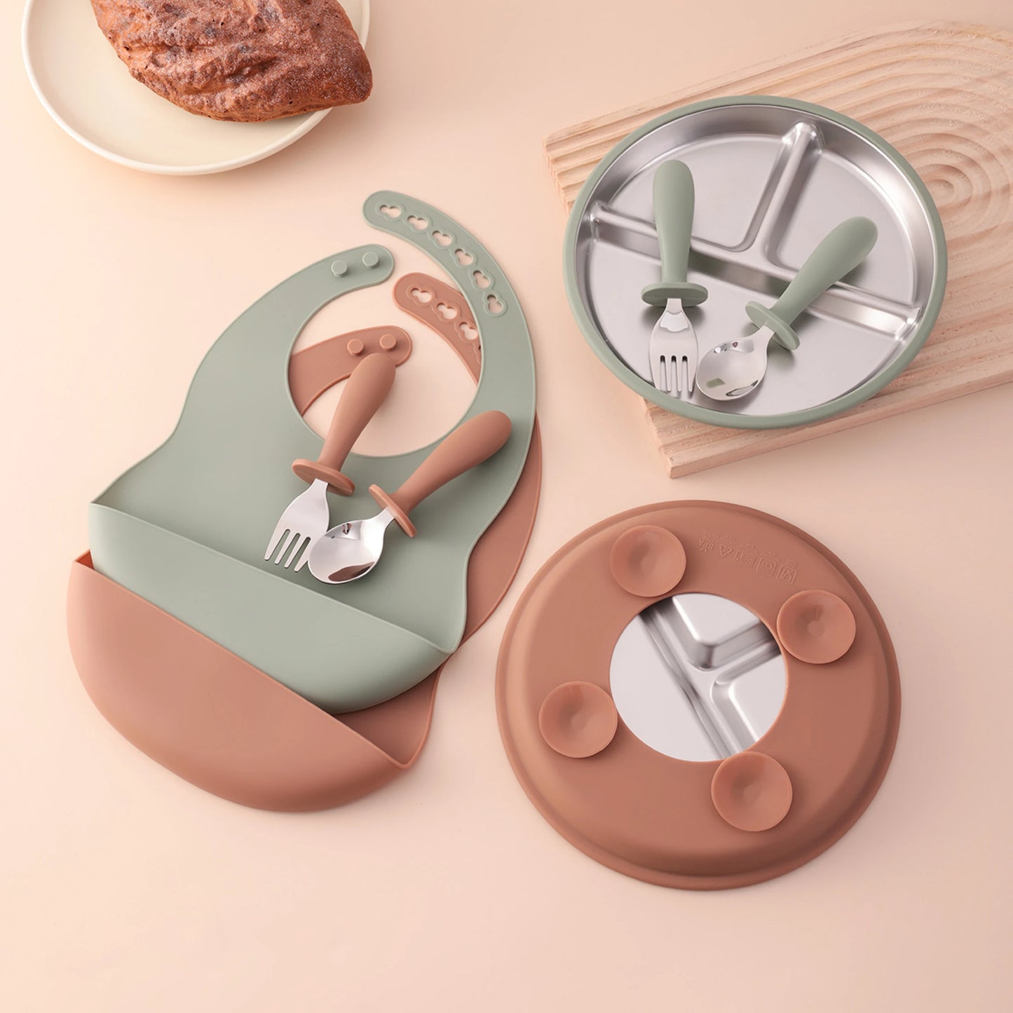 Stainless Steel Silicone Baby Feeding Set - 4 Piece BPA-Free Tableware