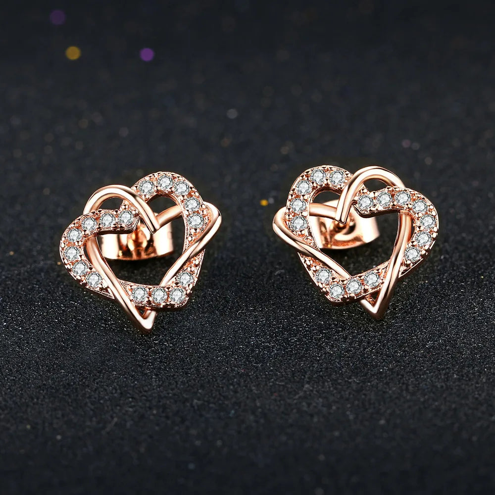 Intertwined Heart Crystal Stud Earrings