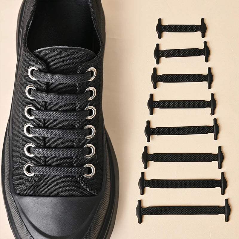16 Piece Silicone No-Tie Shoelaces - Elastic Flat Lace Set