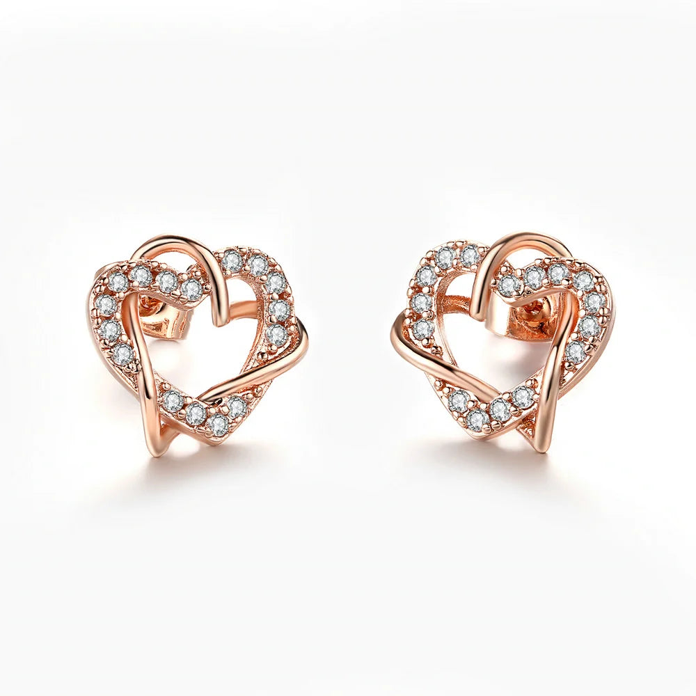 Intertwined Heart Crystal Stud Earrings