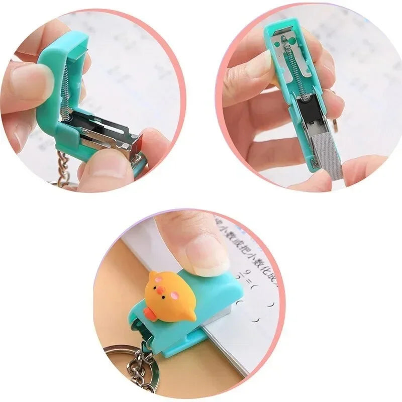 Mini Cartoon Stapler Keychain - Cute Animal Desk Accessory