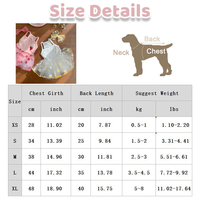 Strawberry Daisy Tulle Dog Dress for Small Pets