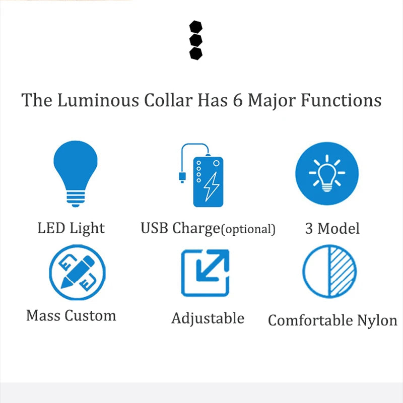 Reflective LED Dog Collar with Rechargeable or Button Battery Options