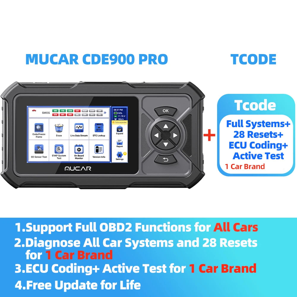 MUCAR CDE900 Pro OBD2 Scanner - 5-Inch Full System Code Reader