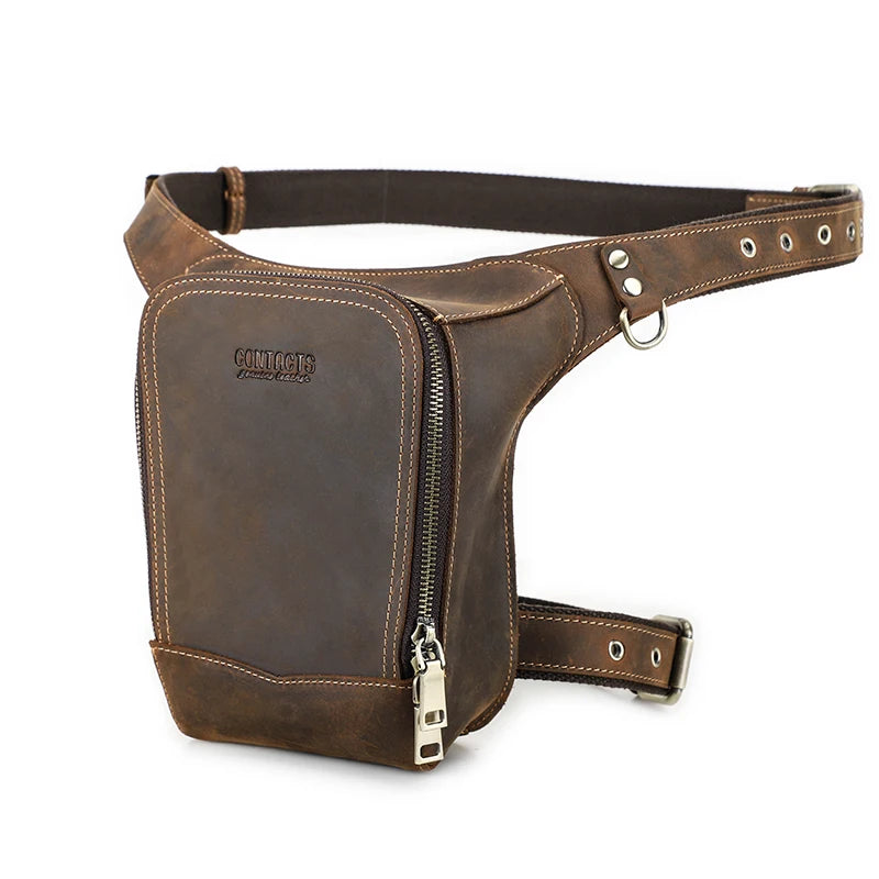 Genuine Leather Motorcycle Leg Bag - Vintage Rider Waist Pack