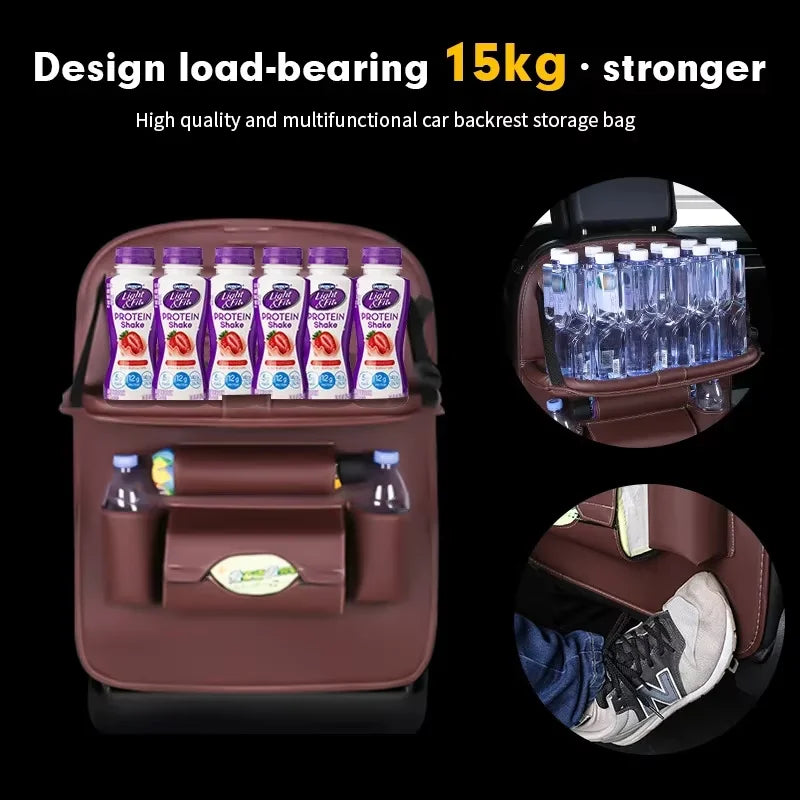 PU Leather Car Seat Back Organizer with Foldable Tray