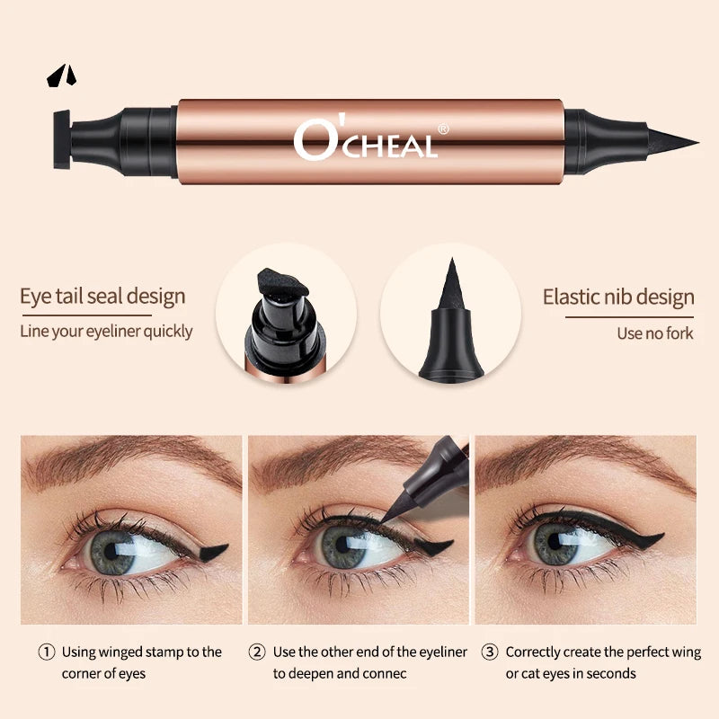 O CHEAL Waterproof Dual-Head Eyeliner Stamp Pen - Black