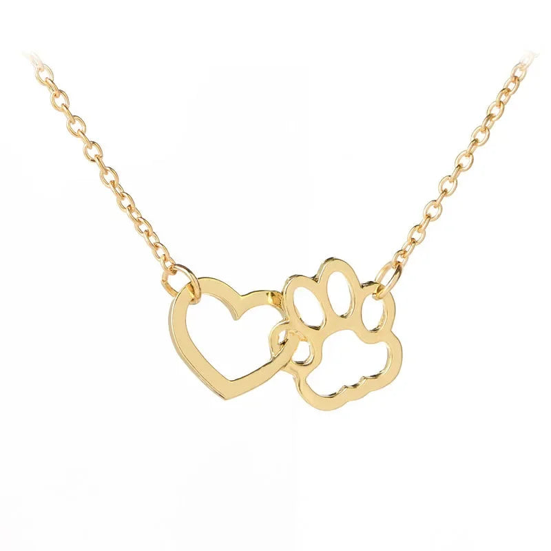 Hollow Pet Paw Heart Pendant Necklace