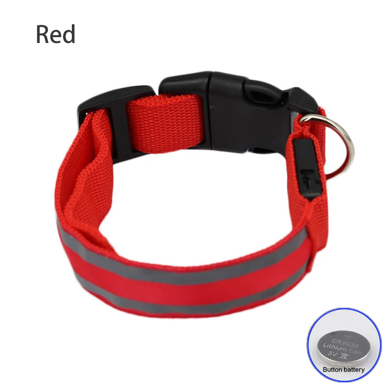Reflective LED Dog Collar with Rechargeable or Button Battery Options