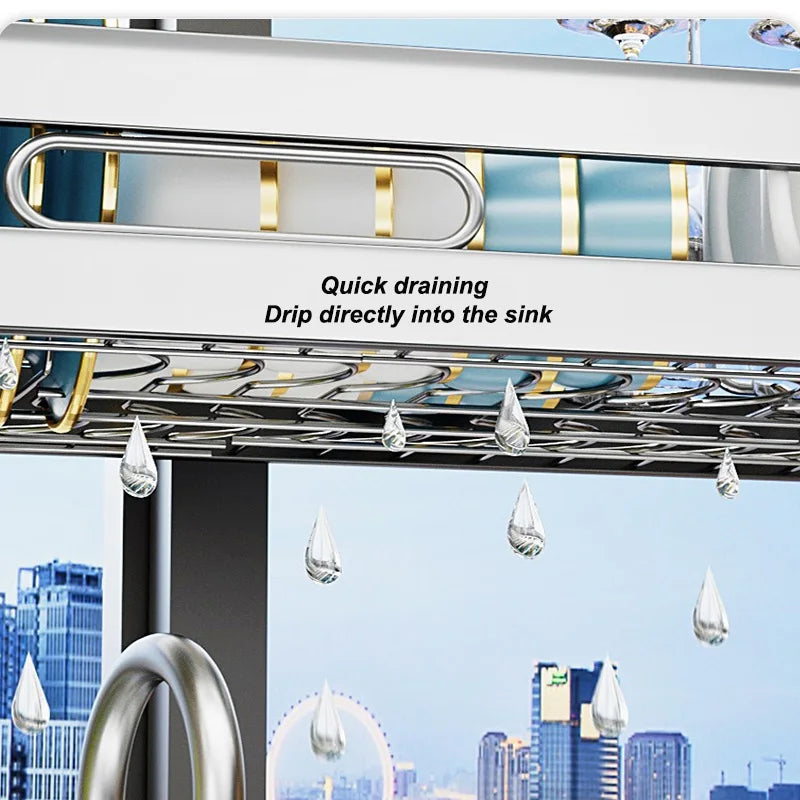 Over-Sink Metal Dish Drying Rack with Cutlery Organizer