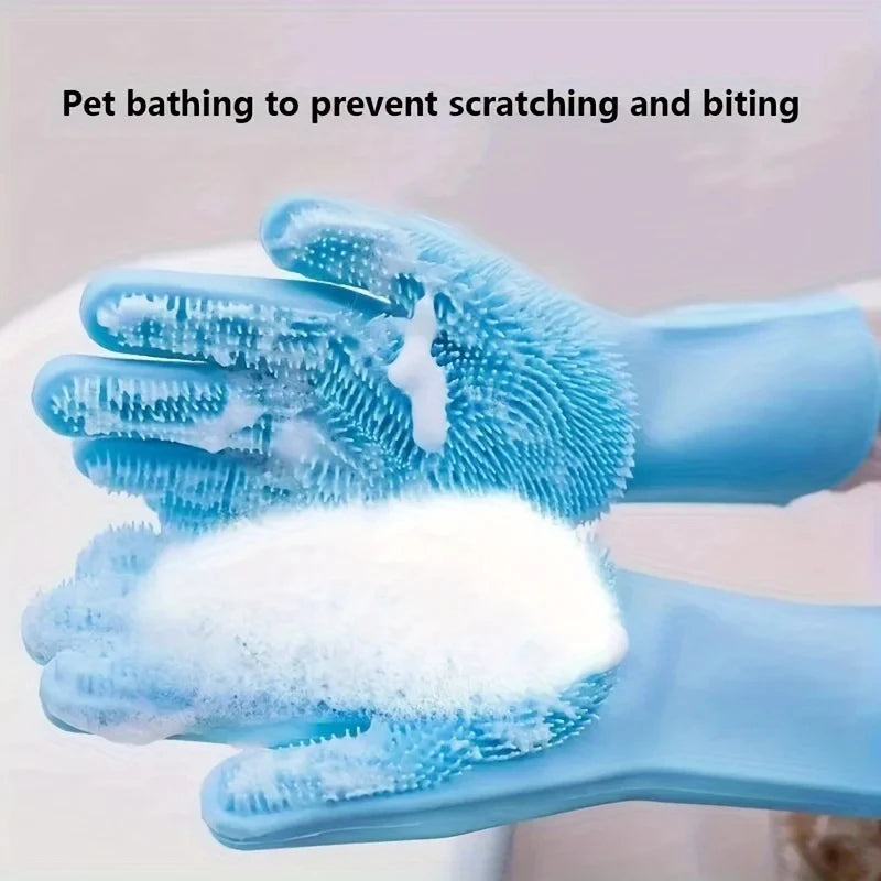 Rubber Pet Grooming Cleaning Glove for Bath Time
