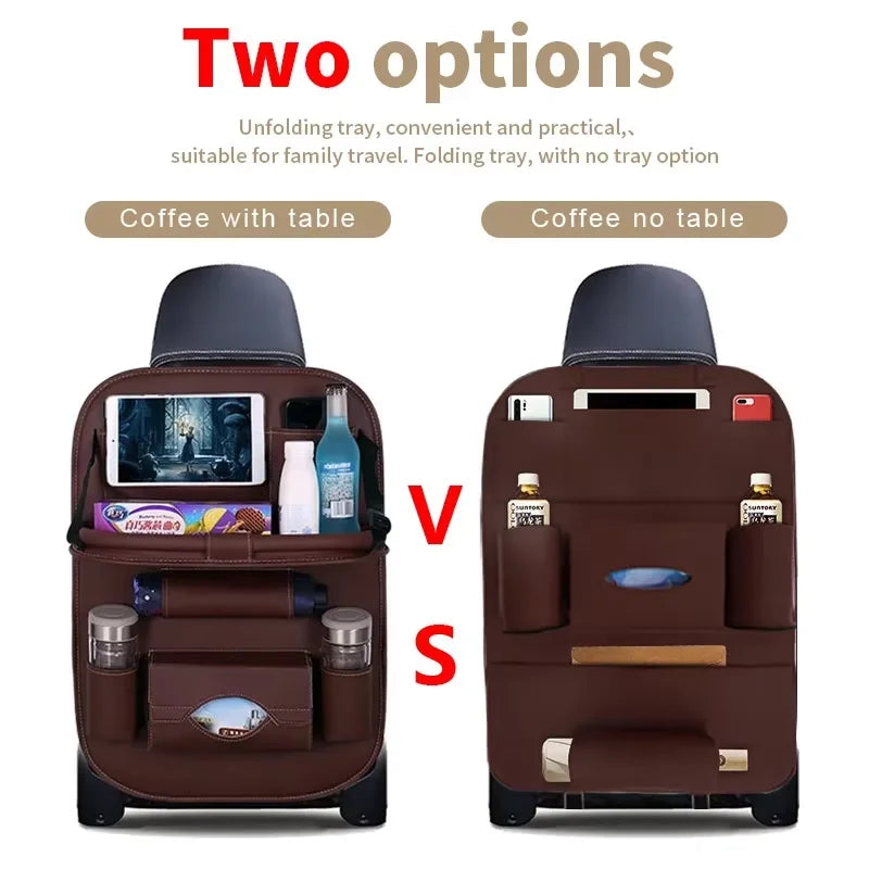 PU Leather Car Seat Back Organizer with Foldable Tray