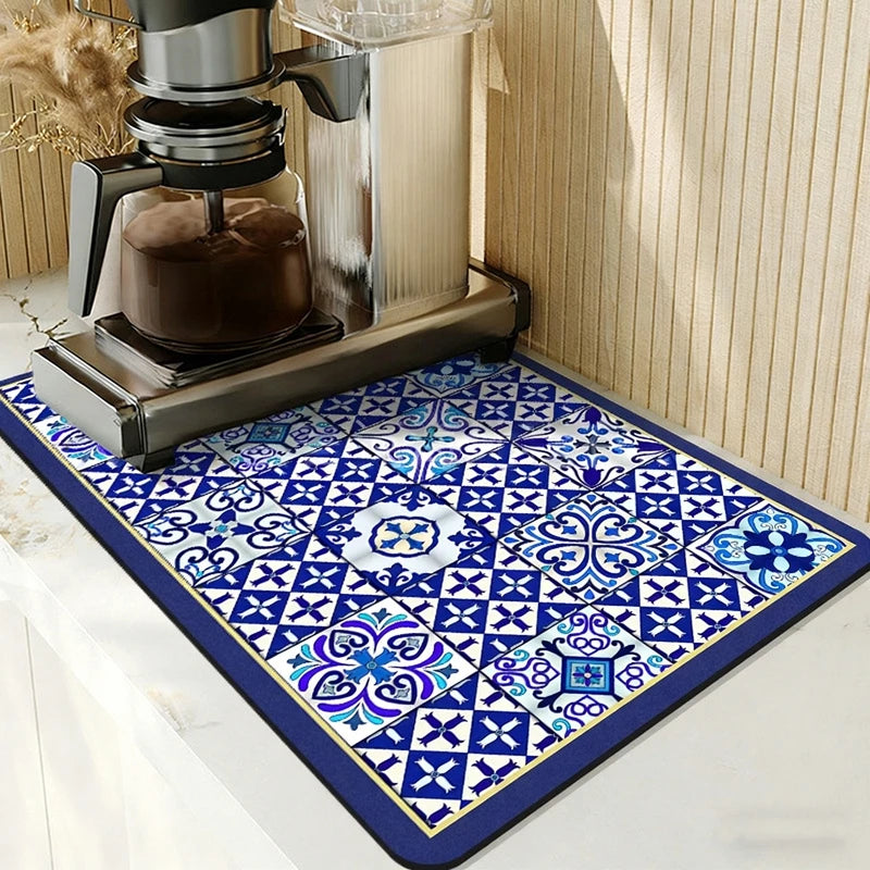Absorbent Printed Dish Drying Mat for Kitchen Counters