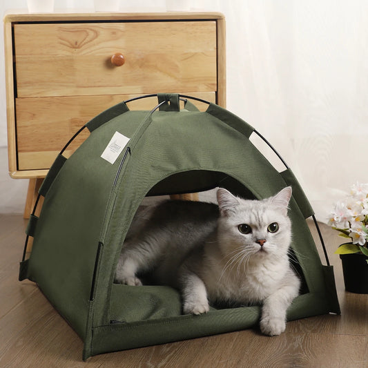 Warm Clamshell Cat Tent Bed with Cushion