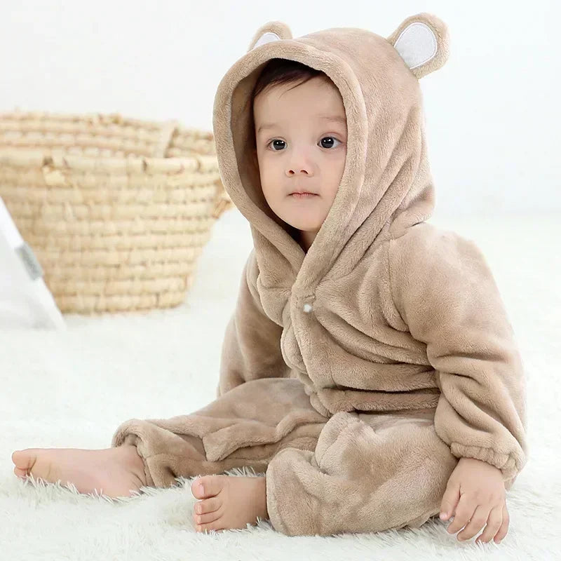 Winter Lion Kigurumi Baby Romper with Hooded Design
