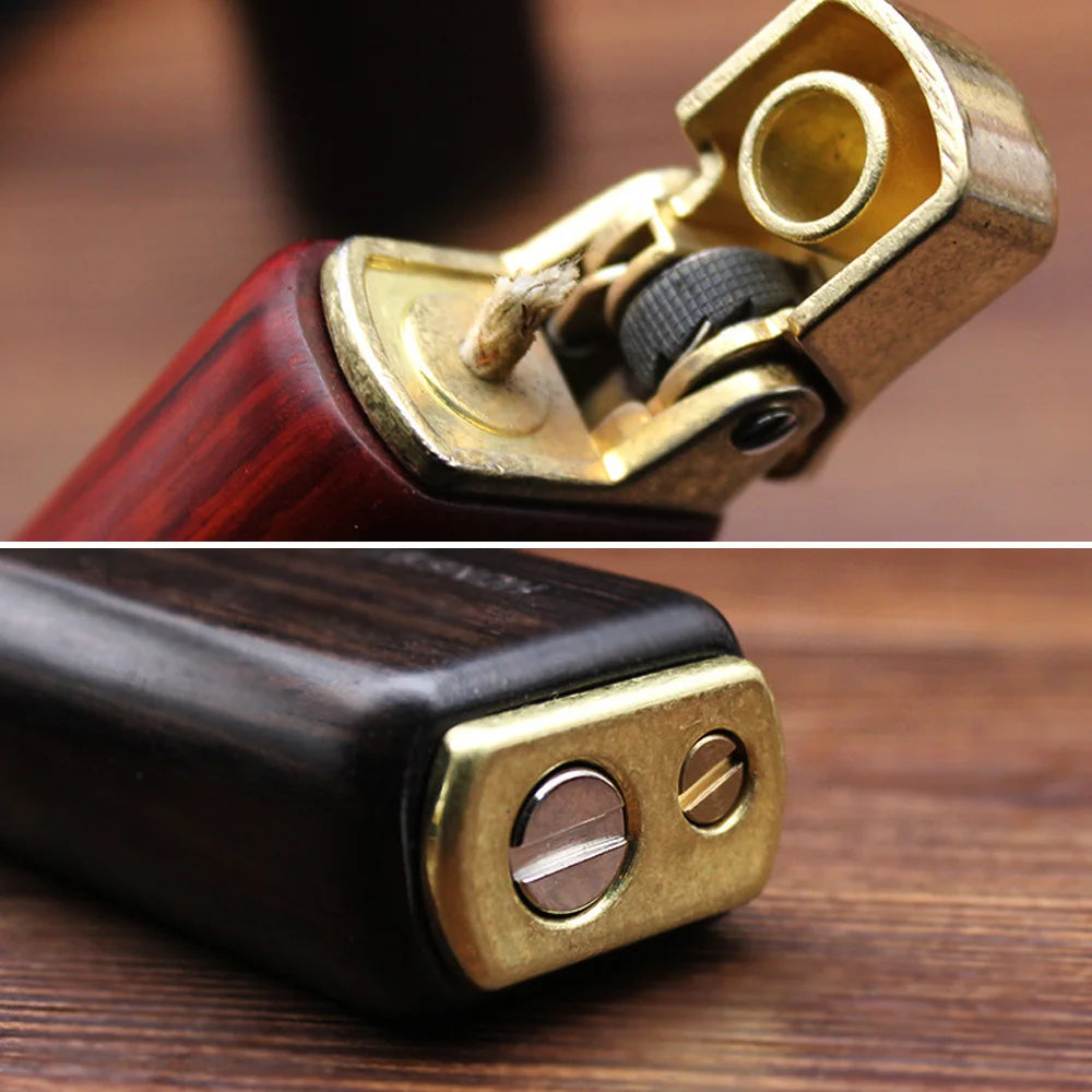 Vintage Sandalwood Kerosene Lighter - Metal Petrol Oil Gift Gadget