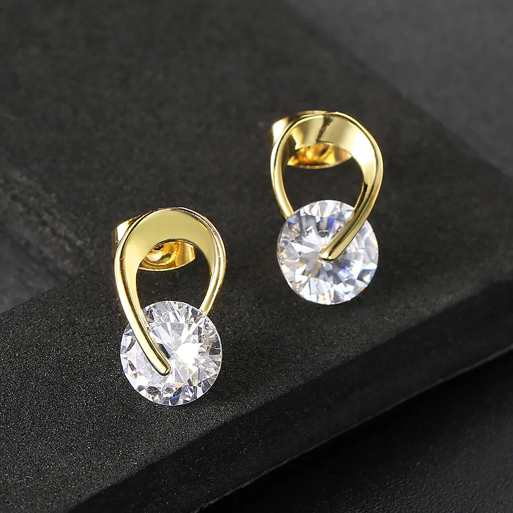 Cubic Zirconia Stud Earrings in Rose Gold or Silver Tone