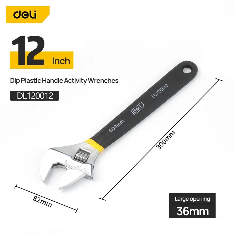 Deli Adjustable Carbon Steel Wrench for Workshop Repairs