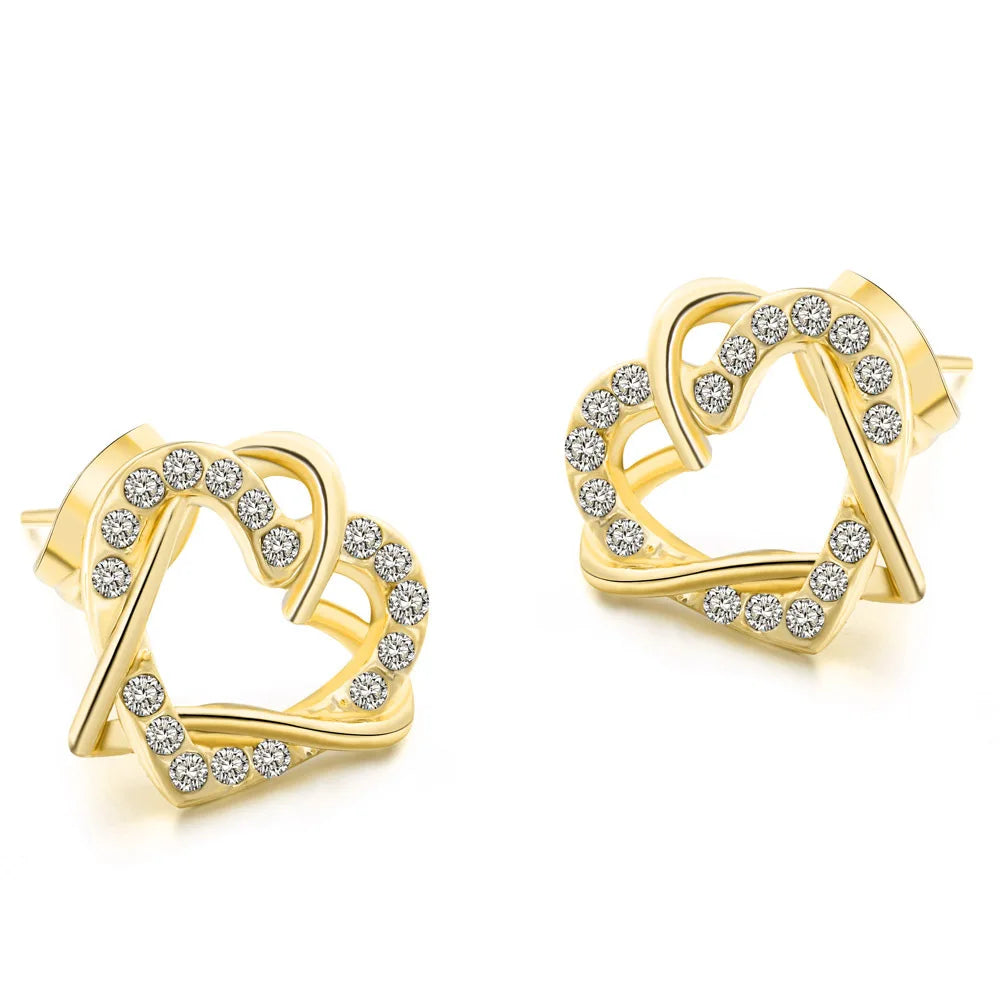 Intertwined Heart Crystal Stud Earrings