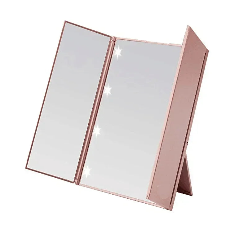 Portable LED Three-Sided Makeup Mirror - Folding Vanity Stand