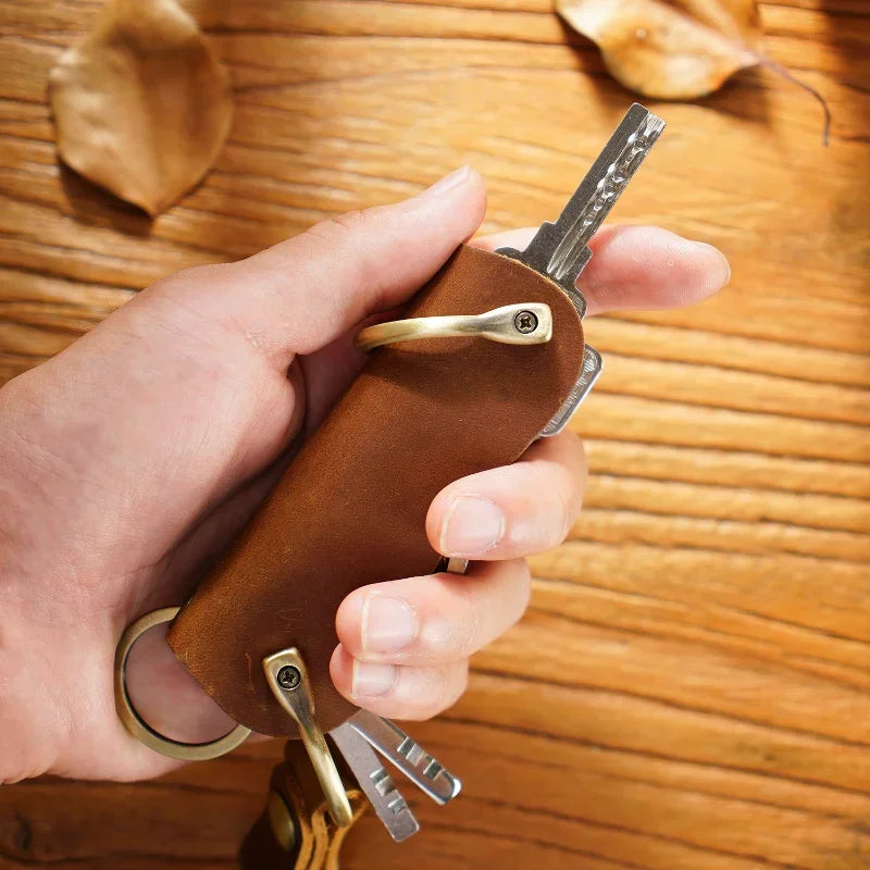 Genuine Leather Car Key Holder - Compact EDC Key Organizer