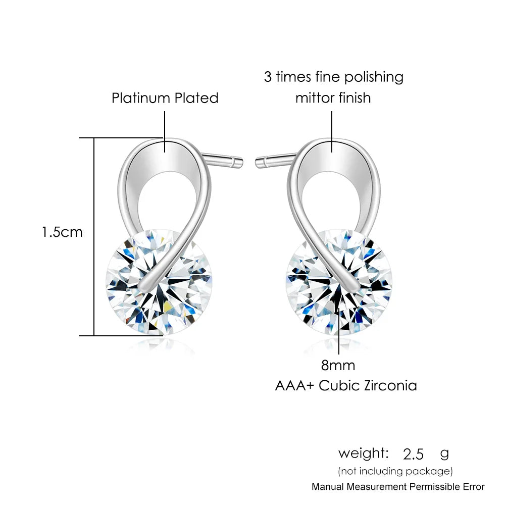 Cubic Zirconia Stud Earrings in Rose Gold or Silver Tone