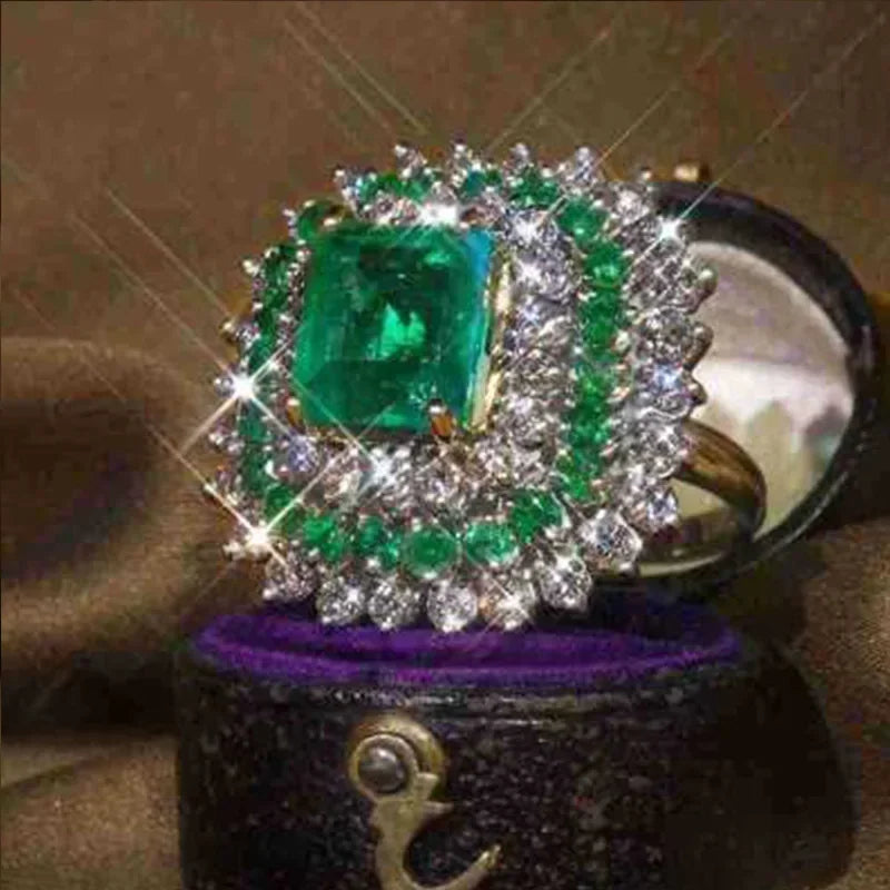 Champagne Square Crystal Statement Ring for Women