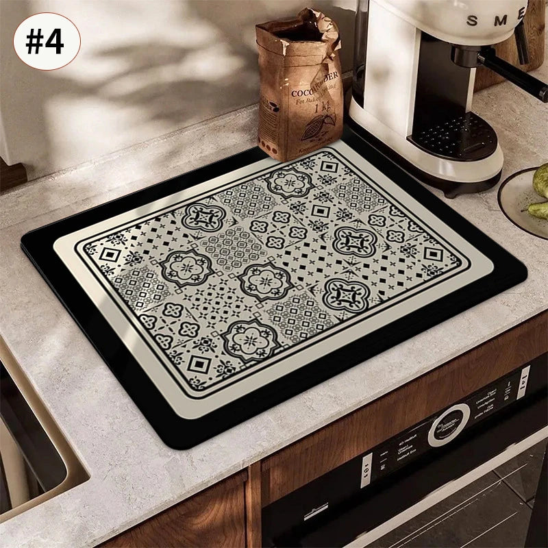 Absorbent Printed Dish Drying Mat for Kitchen Counters
