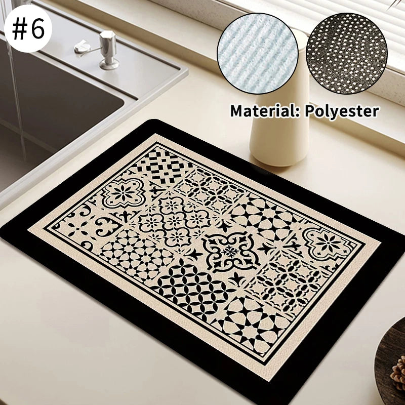 Absorbent Printed Dish Drying Mat for Kitchen Counters