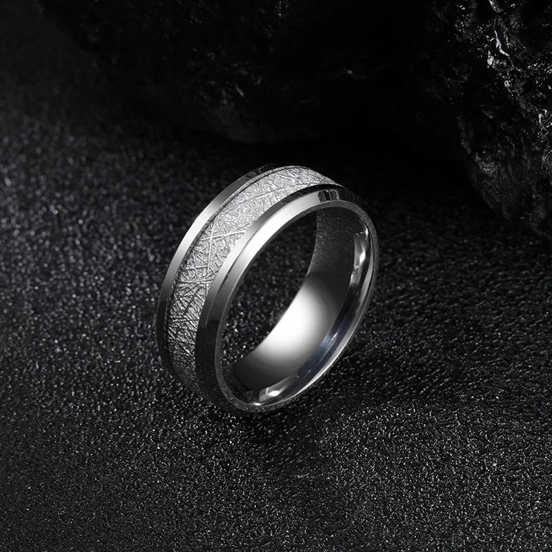 8mm Stainless Steel Tungsten Carbide Meteorite-Style Ring