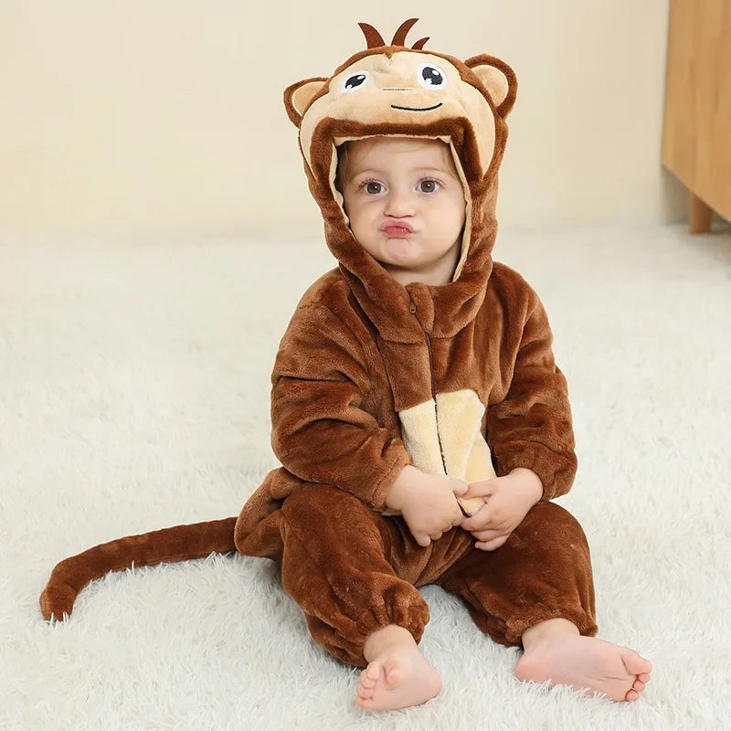 Winter Lion Kigurumi Baby Romper with Hooded Design