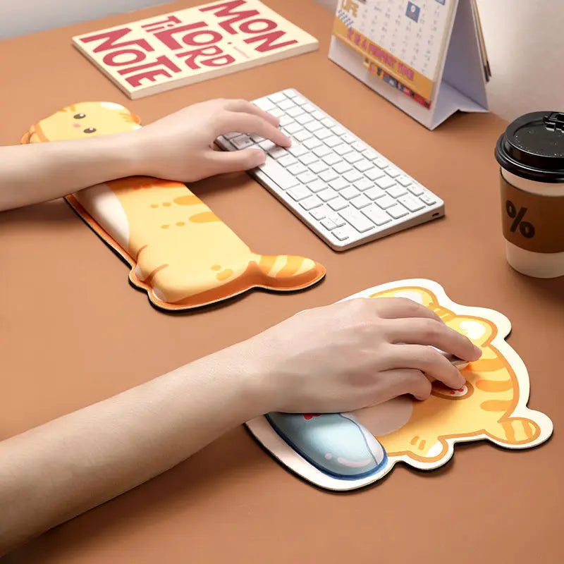 Corgi Cat Wrist Rest Mouse Pad - Memory Foam Anti-Slip Desk Mat