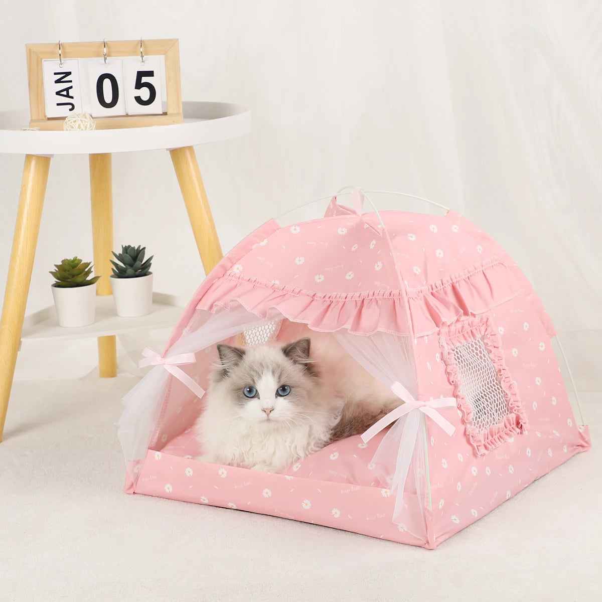 Warm Clamshell Cat Tent Bed with Cushion