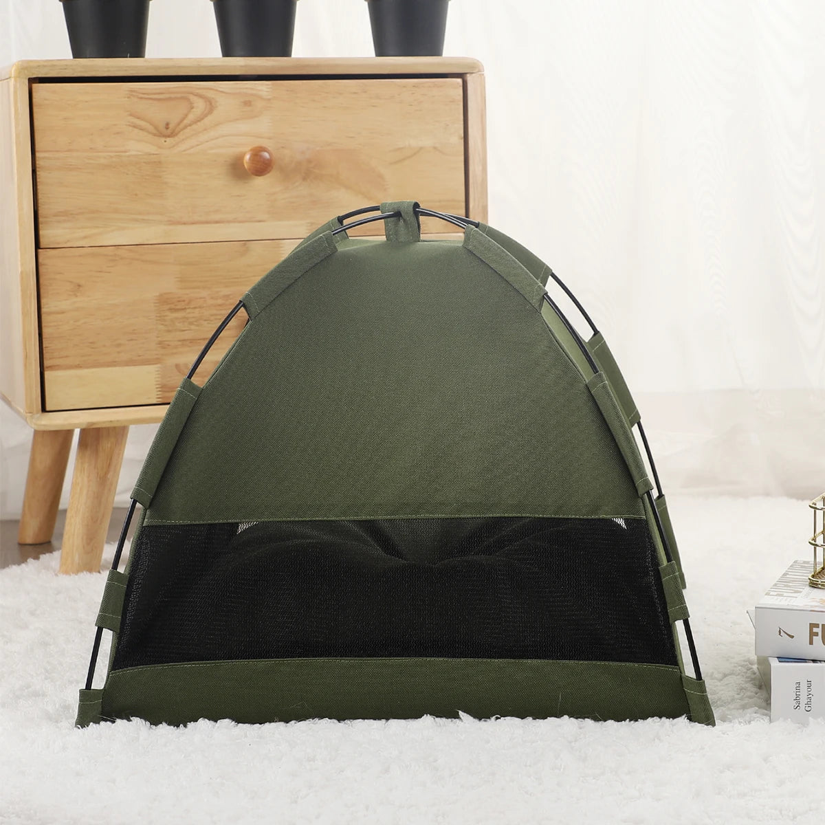 Warm Clamshell Cat Tent Bed with Cushion