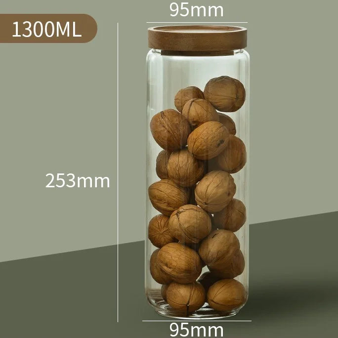 Glass Airtight Kitchen Canister - Wood Lid Food Storage Jar