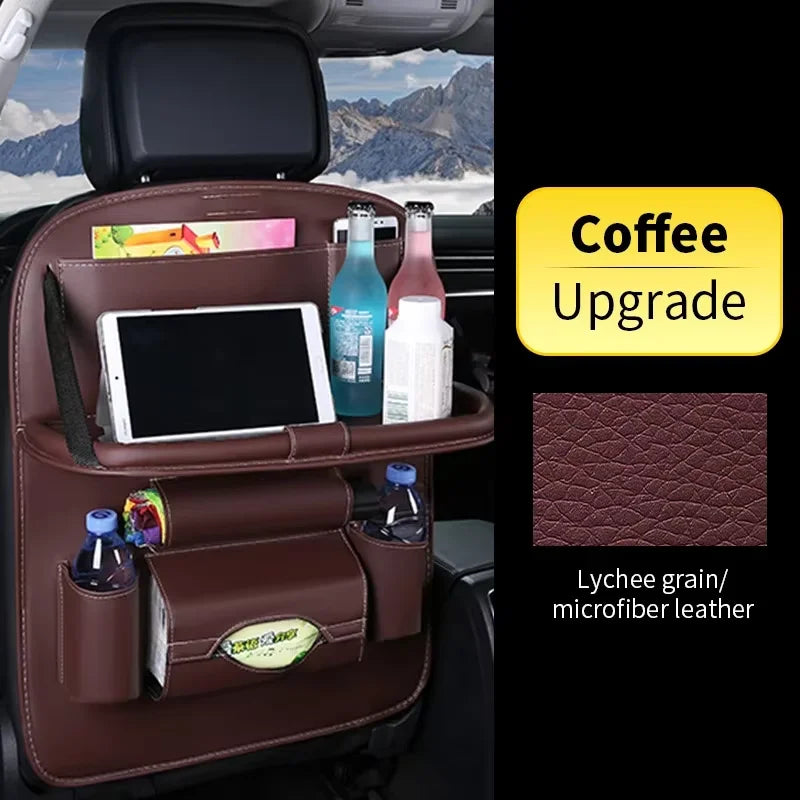 PU Leather Car Seat Back Organizer with Foldable Tray