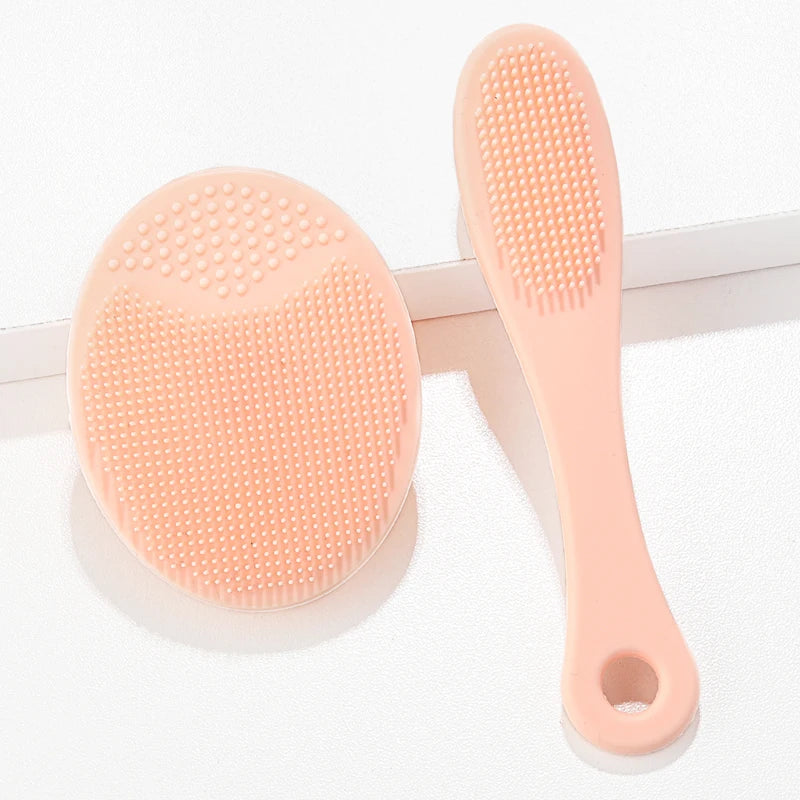 2-Piece Silicone Facial Cleansing Brush Set - Rose Red