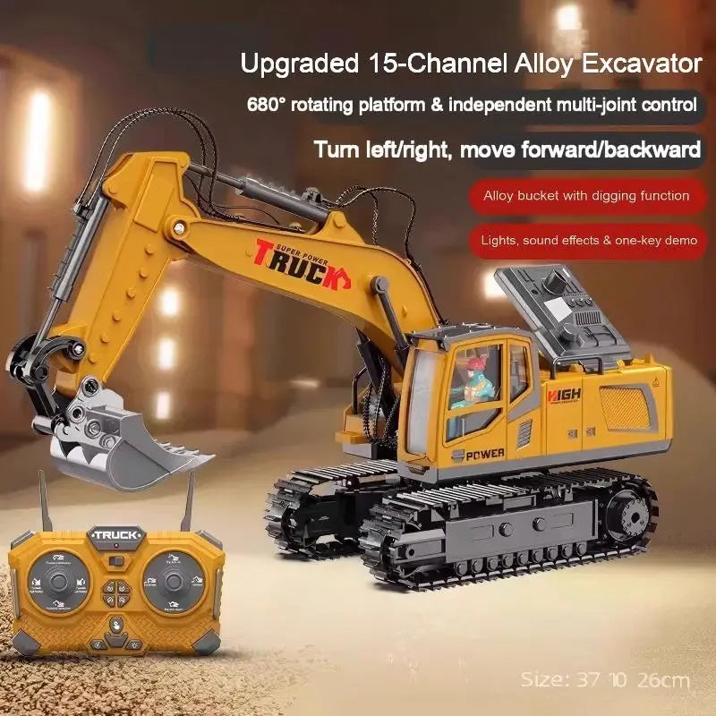 Alloy RC Excavator Toy Car - Lights and Sound Engineering Vehicle