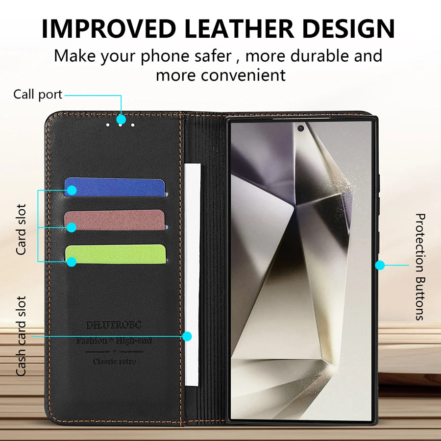 Magnetic Flip Wallet Case for Samsung Galaxy Models