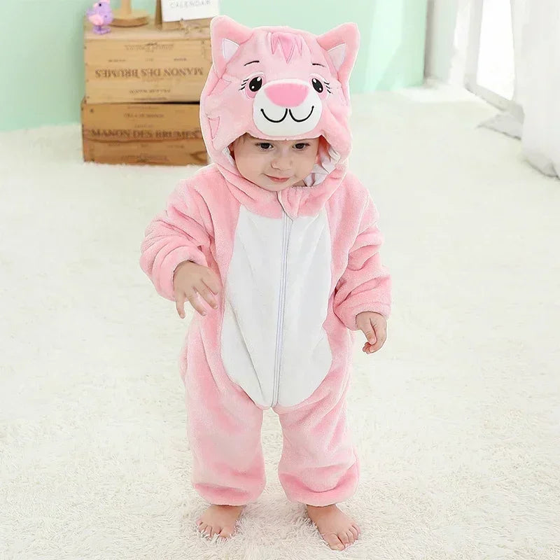 Winter Lion Kigurumi Baby Romper with Hooded Design