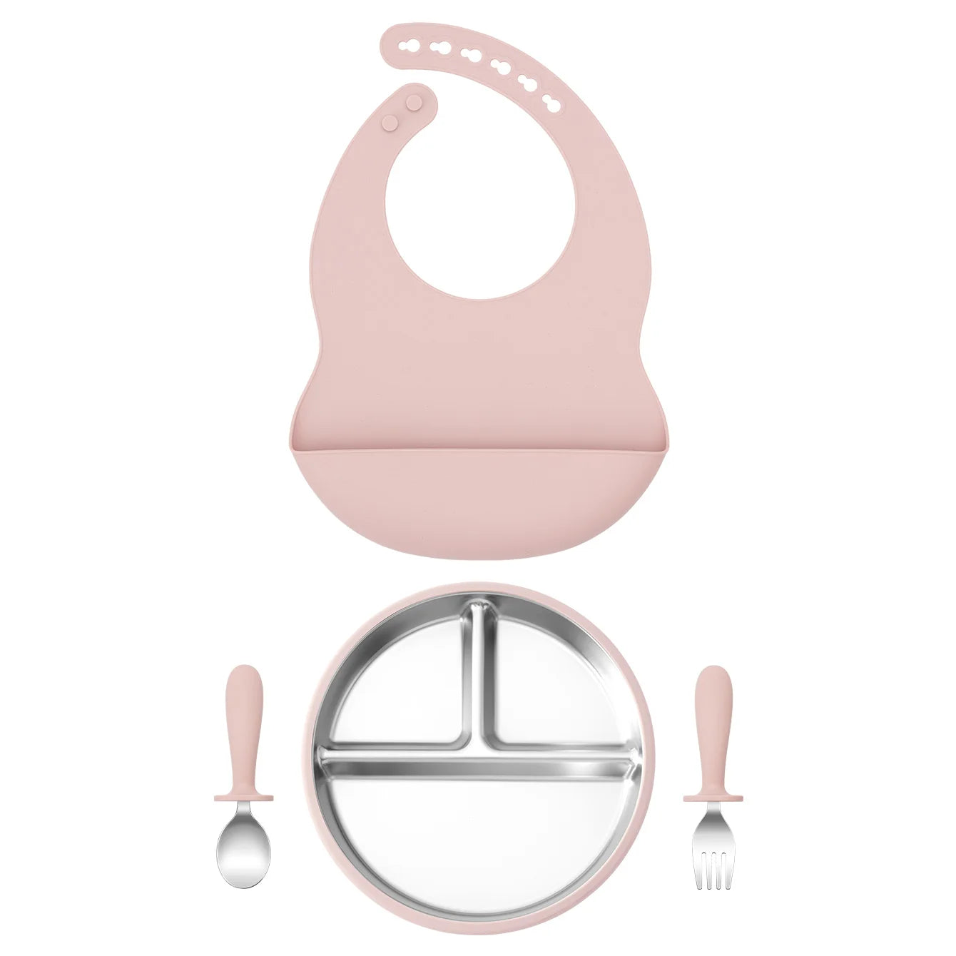 Stainless Steel Silicone Baby Feeding Set - 4 Piece BPA-Free Tableware