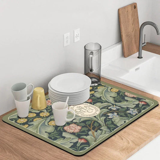 Absorbent Printed Dish Drying Mat for Kitchen Counters