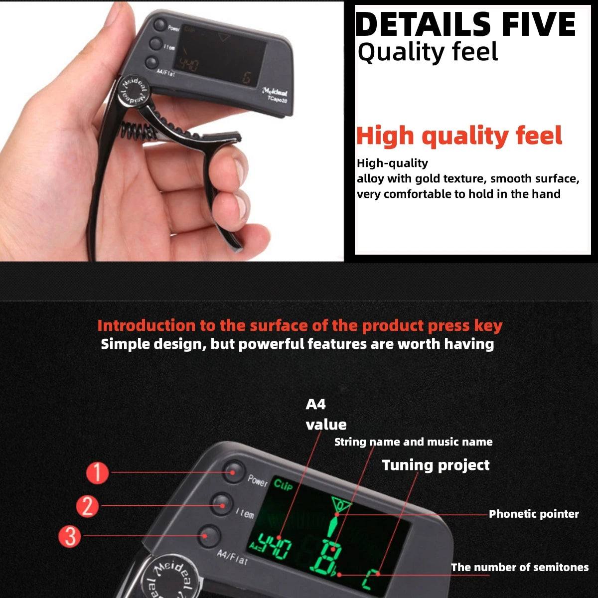 2-in-1 Guitar Tuner Capo - LED Display Accessory for Strings