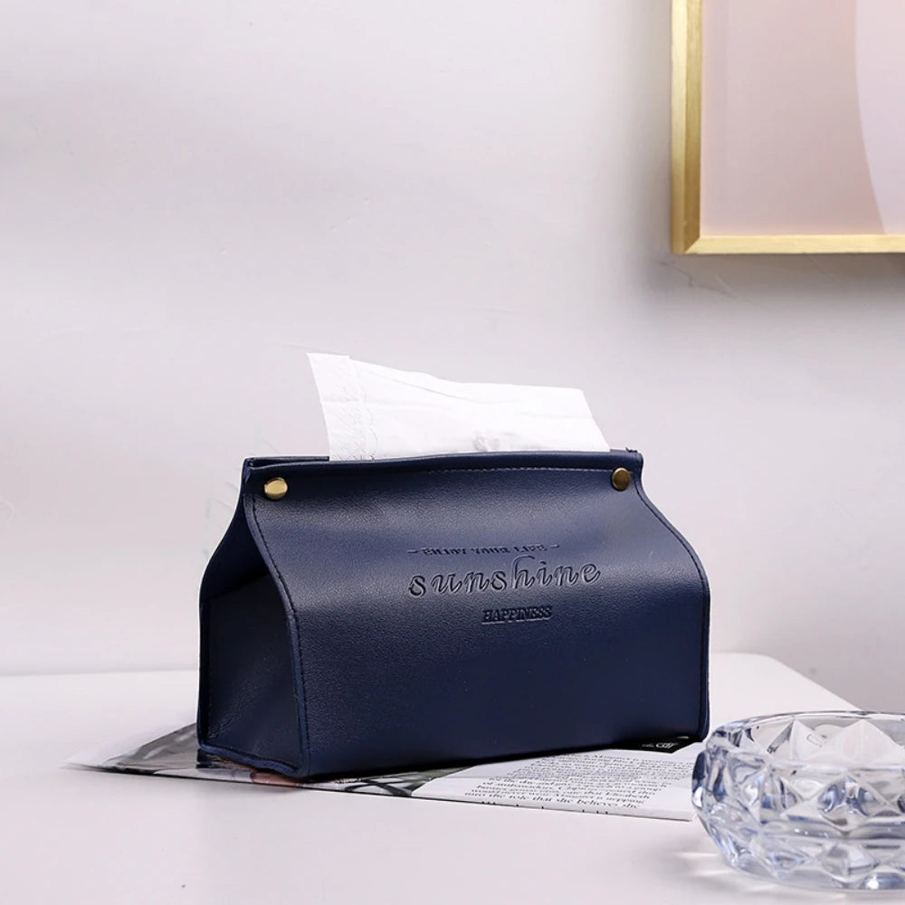 PU Leather Tissue Box Holder - Waterproof Foldable Napkin Storage
