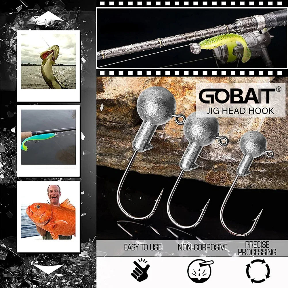 Soft T-Tail Worm Fishing Lure Kit with Jig Head Hooks