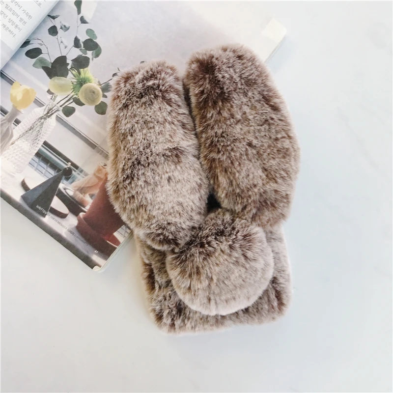 Soft Plush iPhone Case - 3D Furry Bunny Warm Phone Cover