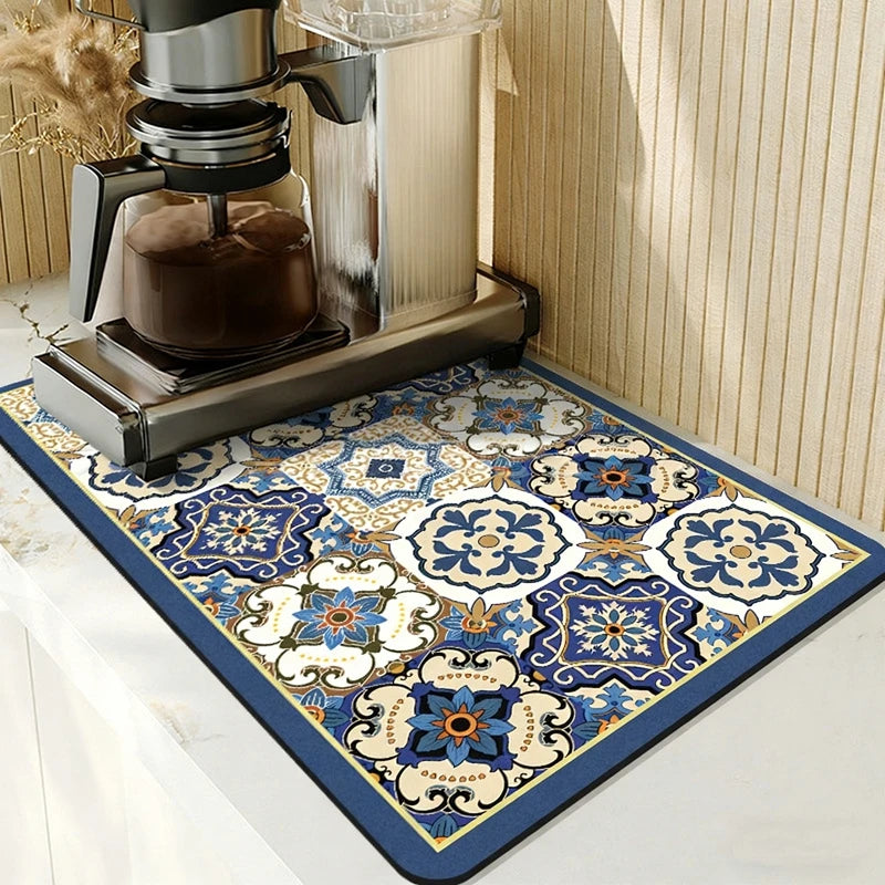 Absorbent Printed Dish Drying Mat for Kitchen Counters