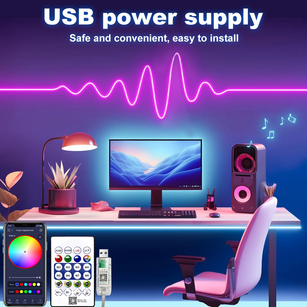 5V RGBIC Waterproof Neon Strip Light with Bluetooth Remote Control